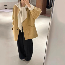针织帽双面羊毛大衣可拆卸披肩设计感中长小个子羊绒双面加厚外套