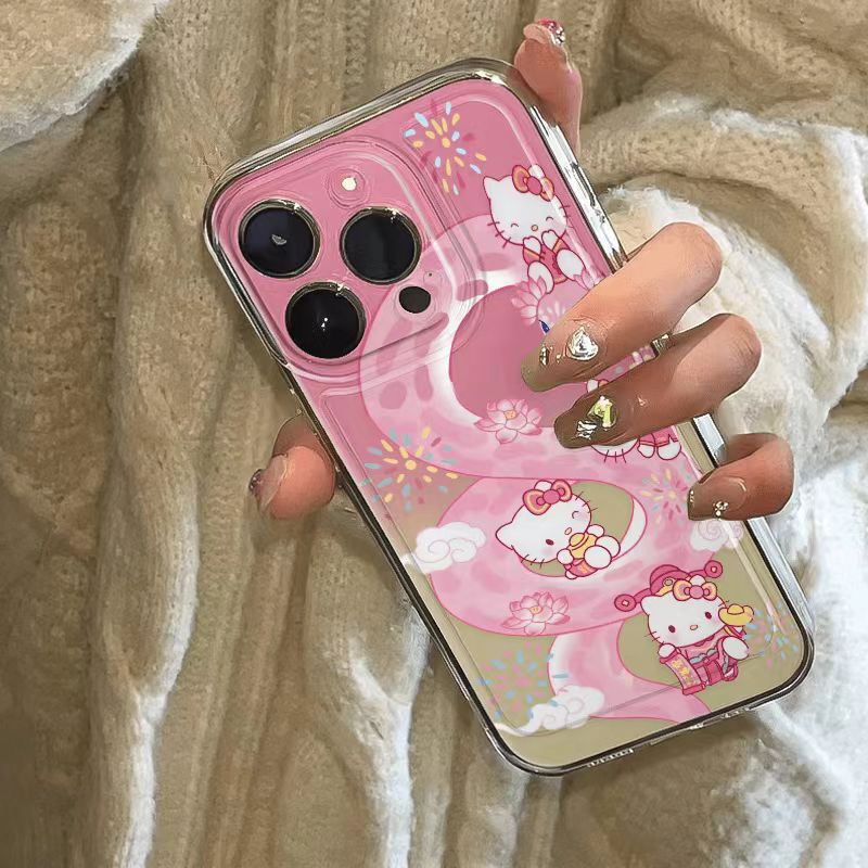 Hello Kitty Pink Snake Phone Case Suitable for Apple 17/16/15 Pro, Cute 14/13, Shockproof 12