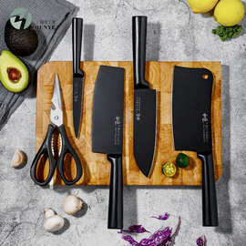 不锈钢不沾黑刃厨房刀 刀具6件套厨具套刀带刀架礼品刀
