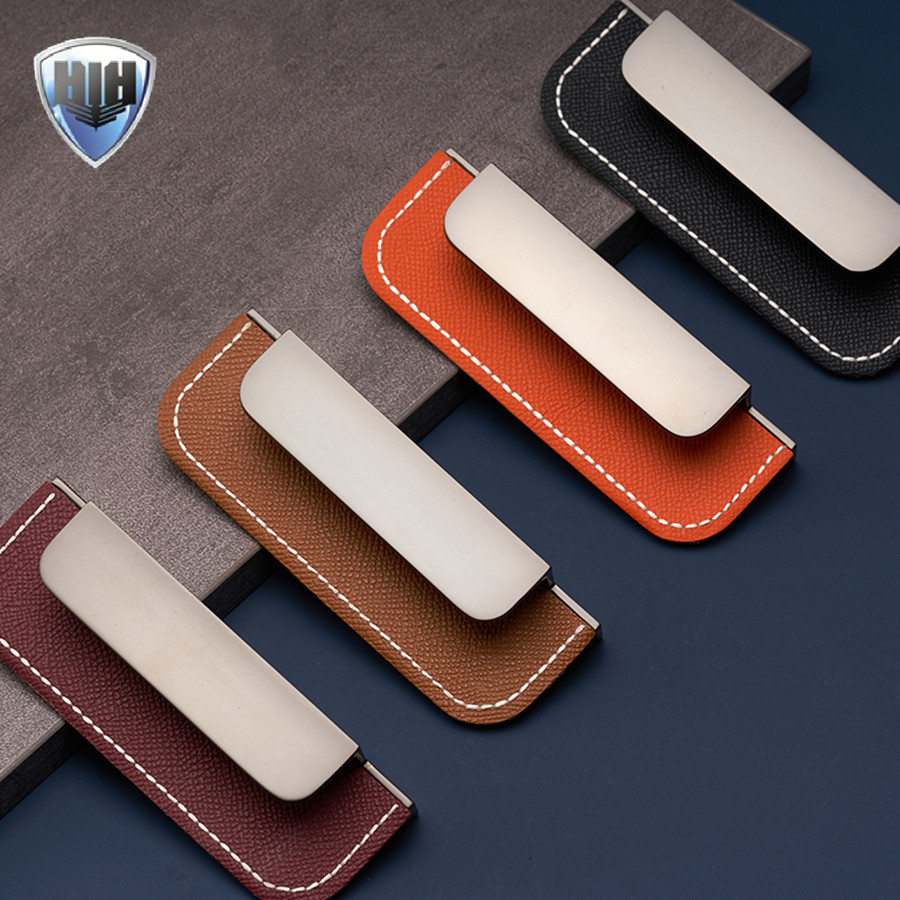 Simple cabinet door leather hand modern light luxury cabinet closet…