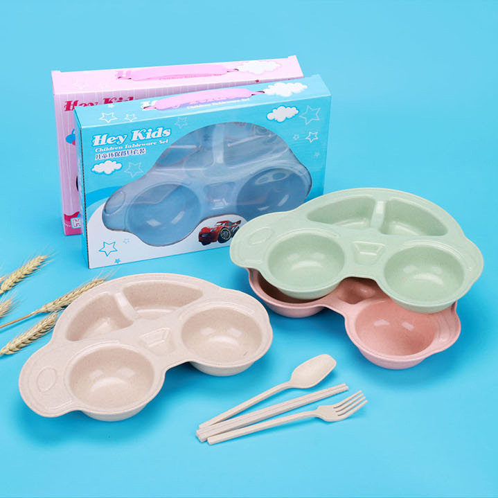 Wheat Straw Children's Tableware Four-piece Set Kindergarten Baby Car Split Fast Food Plate Meal Bowl Gift Set Wheat Straw Children's Tableware Four-piece Set Kindergarten Baby Car Split Fast Food Plate Meal Bowl Gift Set
