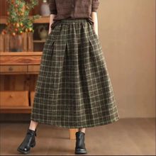 冬季半身毛呢群 文艺时尚条纹格子百搭复古半身裙妈妈冬季半身裙