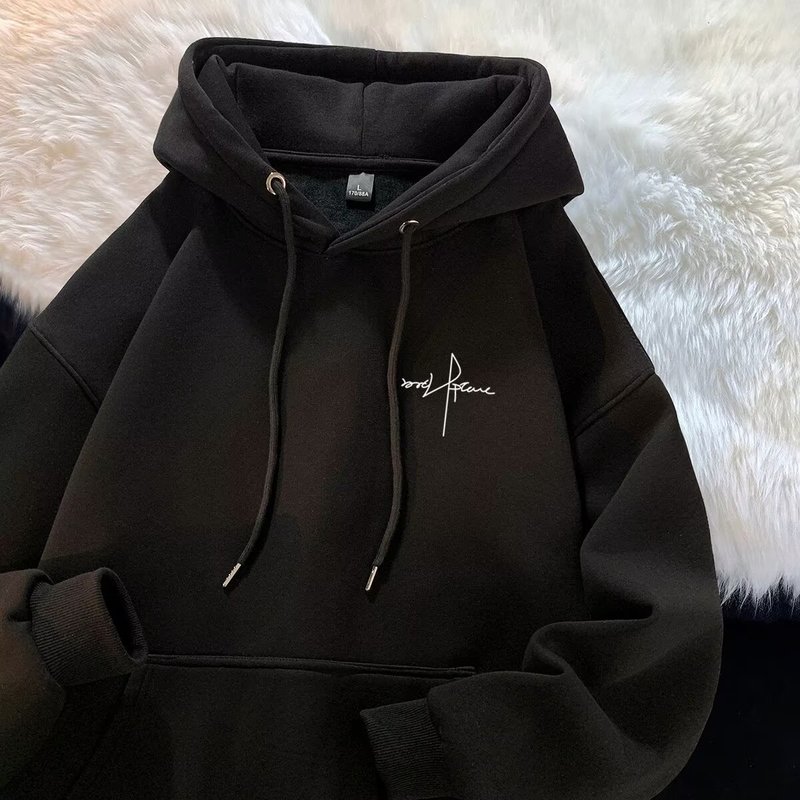 连帽卫衣情侣秋冬季加绒加厚百搭潮牌字母印花美式上衣服外套|undefined