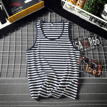 热销便宜夏季无袖条纹背心男潮牌韩版潮流宽松港风打底批发外贸