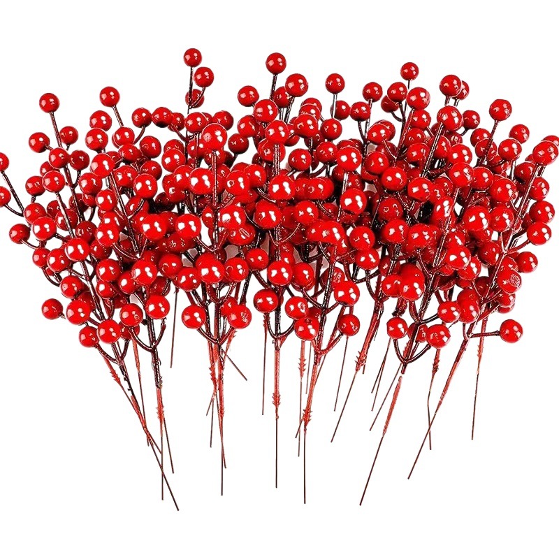 Fruta de la fortuna simulada fruta de acebo fruta roja auspiciosa baya roja boda hogar decoración navideña fruta roja transfronteriza al por mayor
