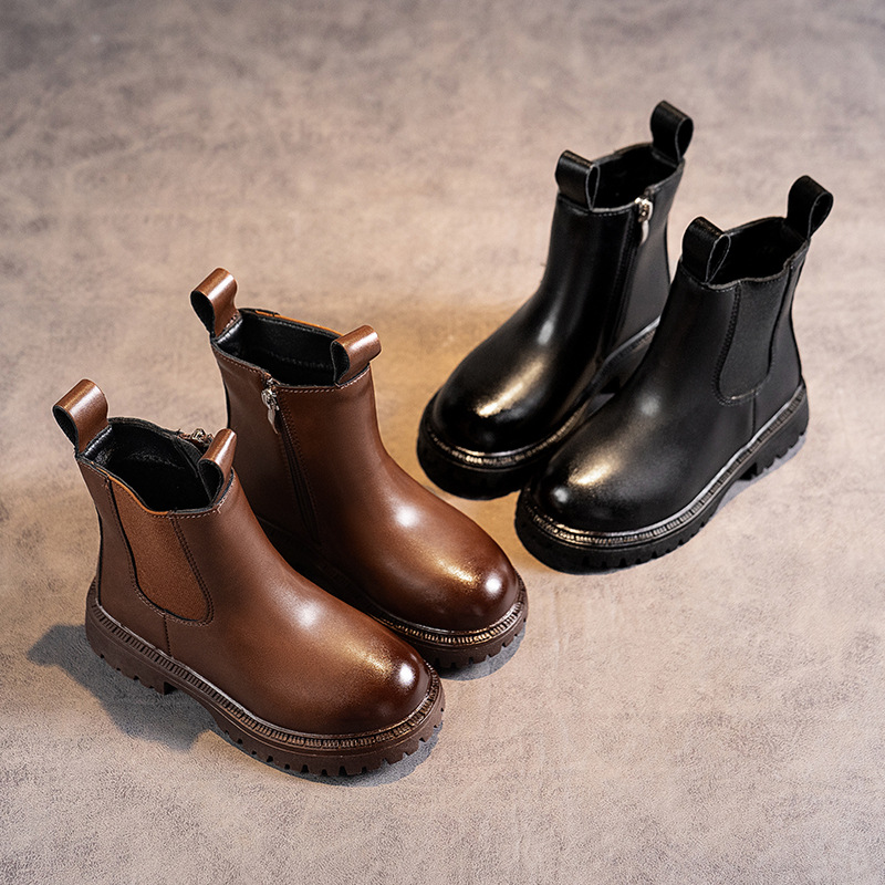 Children's Boots 2025 Spring & Fall New Style British Style Chimney Boots for Boys and Girls, Medium and Large Kidsren's Side Zipper Casual Boots