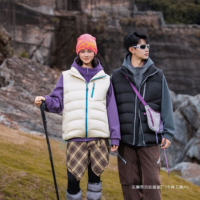 Cross-Border Outdoor Color-Blocking down Vest for Men, Casual Versatile Pocket Stand Collar Outerwear down Jacket Winter 90