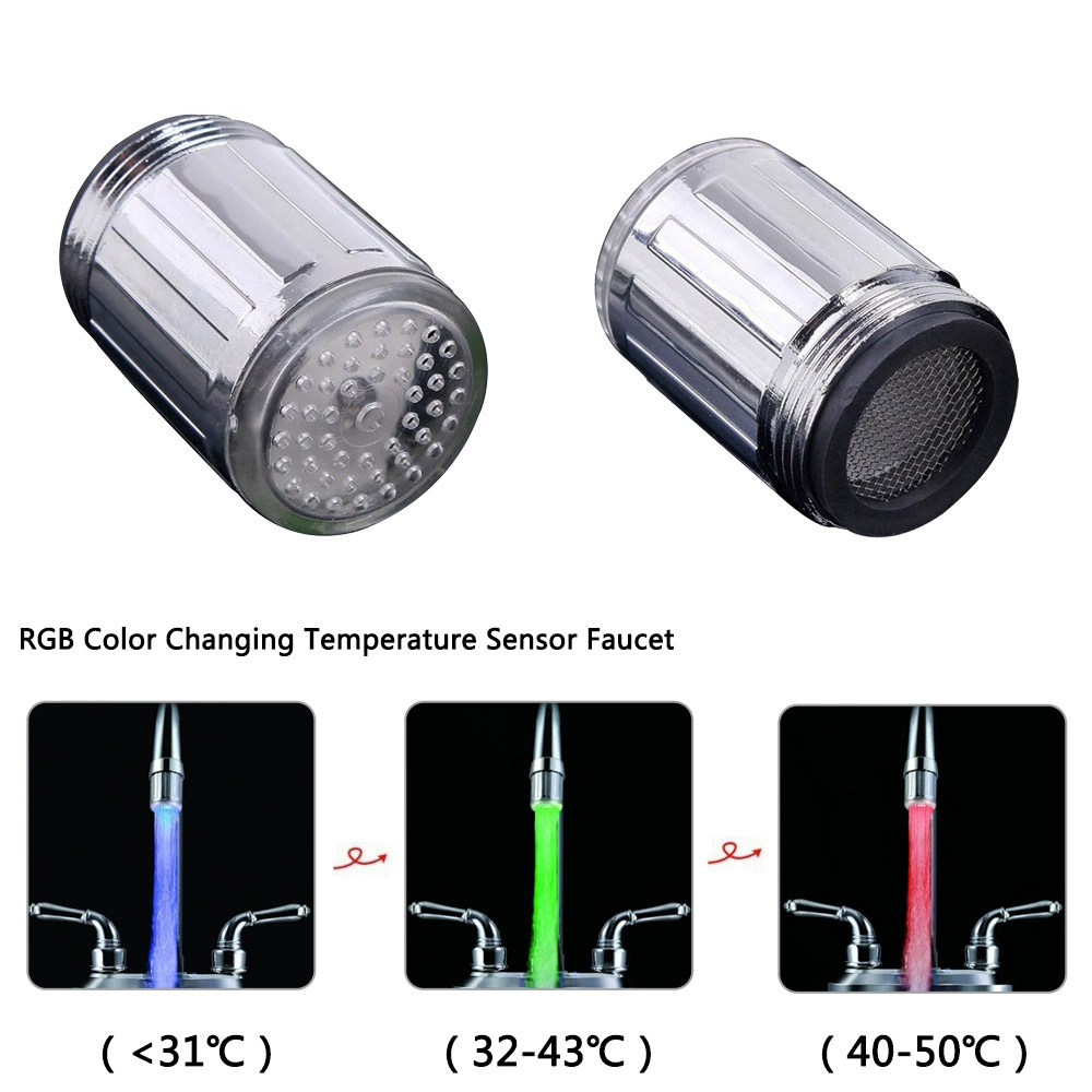 Светильник-смеситель LED Faucet Light (M24×1) — ABS, автономный, режимы цвета/температуры, размеры 35×24 мм
