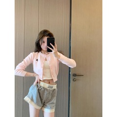 赵露思私服RR嫩粉色韩系潮牌毛衣2025秋季淡人色彩穿搭针织开衫