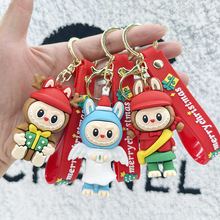 抖音爆款拉布布钥匙扣公仔盲盒配件labubu钥匙扣软胶挂件包包挂件