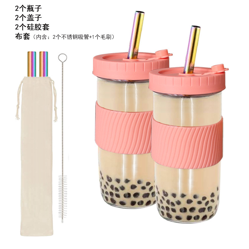 Boba Cup 24oz 86mm Wide Mouth Smokeproof Glass Mason Jar 16mm Large Hole Large Pearl Cup