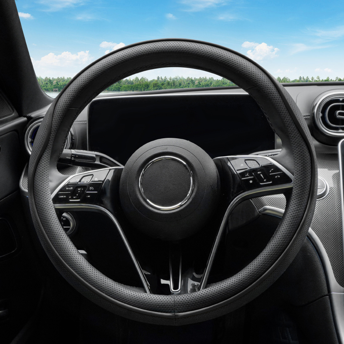 Car Steering Wheel Cover, Nappa Leather, All-Season, Stylish, Wear-Resistant, Cross-Border Hot-Selling Steering Wheel Protector