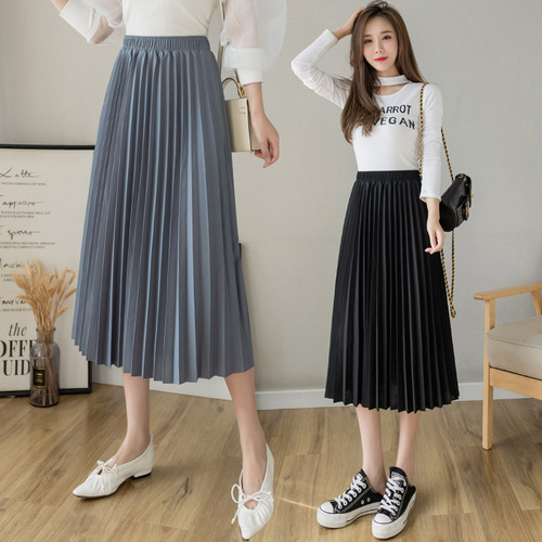 Amazon Spring and Summer New Korean Style Pleated Half-Body Skirt, Body-Shaping Slimming Chiffon Ice Silk Waistband, Wholesale