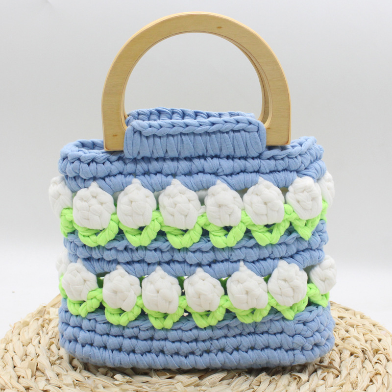 Línea de tela de bricolaje tejida a mano Bolso de tulipán Bolso de material Bolso para novias generosas y dulces