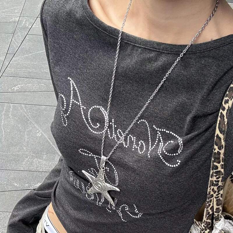 Five-pointed Star South Korea Necklace Female Punk Niche Y2K silver Design Retro Cross Spice Girls Ins Starfish