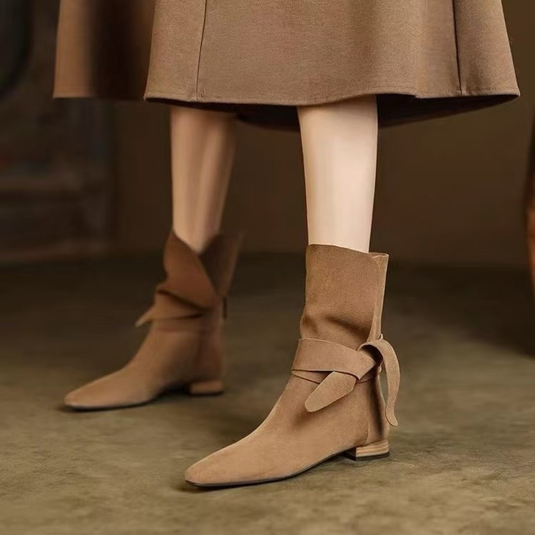 Retro suede denim brown low boots