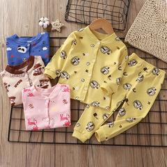 Children's Front-Opening Pajamas Korean Style for Boys and Girls, 100% Cotton Long Sleeve, Outwear, Single Button Home Set