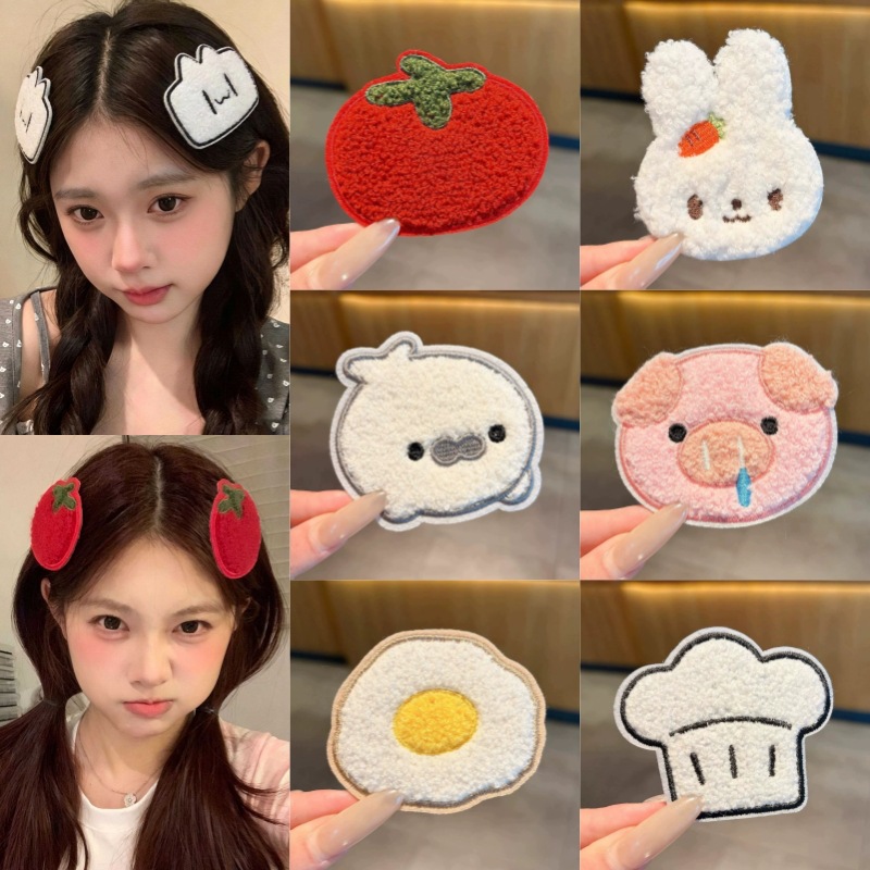 Cute plush knitted Velcro cartoon side bangs hair clip for women, 2026 new style hair accessory