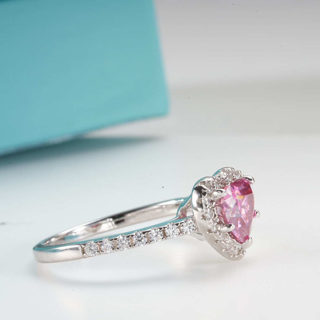 Anillo de piedra de moissan 1 quilate amor anillo rosa 925 estilo de moda de vida cotidiana con soporte de cintura