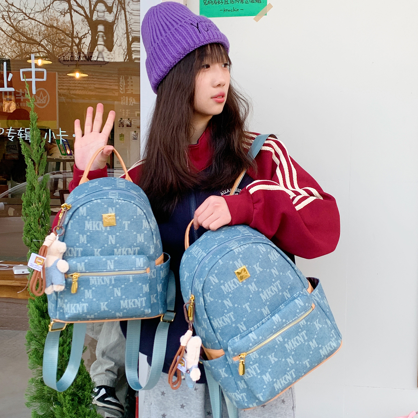 Nueva mochila de mujer transfronteriza, mochila de viaje de gran capacidad, mochila de viaje de letras extranjeras, mochila de mujer de viaje