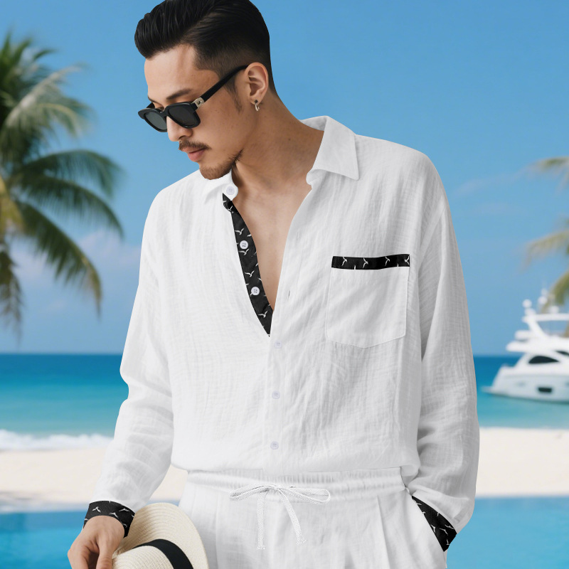 Completo in lino da uomo, set due pezzi stile old money_voghion.com