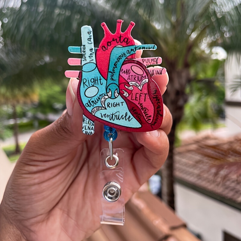 1 Anatomical Heart Illustration Retractable Badge Reel Fashionable Anatomical Heart Illustration Badge Holder Suitable