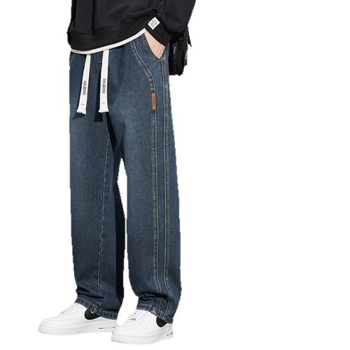 Spring and Autumn Style Loose Straight Leg Jeans 2025 Men's American Street Fashion Brand Wide Leg Casual Long Pants Men's Trend