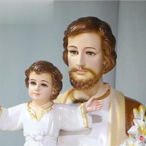120cm José abraza al niño santo adornos mirando estatuas de fibra de vidrio decoración de la iglesia doméstica