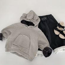 麦宝儿童连帽卫衣2025冬装新款男女童加绒条纹套头衫小童冬装上衣