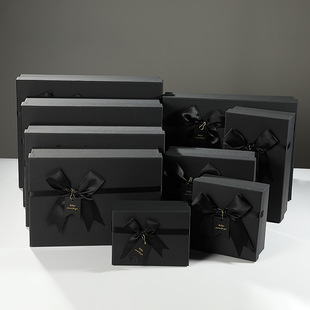 Customized Black Bow Heaven and Earth Cover Packaging Box, Exquisite Birthday Gift Gift Box, Fixed Carton Gift Box