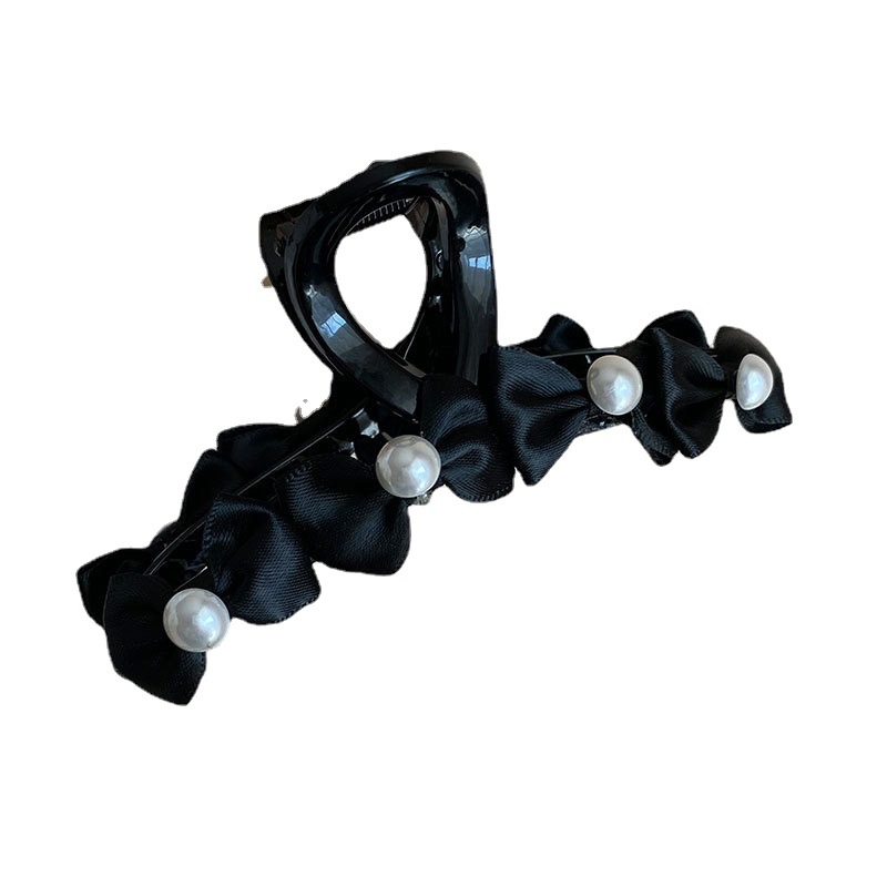 Koreanische Perle Satin Schleife Greifer Clip Hochwertige Haarnadel Hinterkopf All-Match Hepburn Elegante Neue Hai Clip_voghion.com