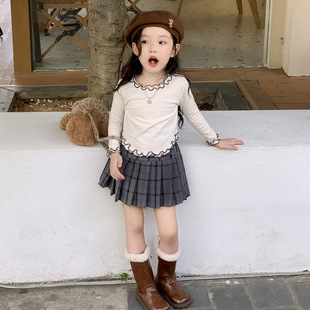 Girls' BoTToming ShirT 2024 AuTum New STyle Small and Medium-sized Kidsren 2-7 Years Old Basic Fungus Top Kidsren's Long-sleeved T-shirT