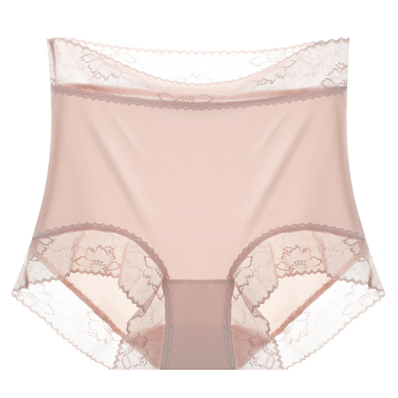 Nueva seda de hielo sin costuras ropa interior de cintura alta de las mujeres encaje desnudo ligero transpirable levantamiento de la cadera más tamaño triángulo ropa interior