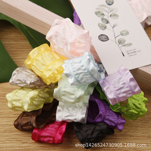 Ruffled polyester ribbon diy bow hair accessories clothing gift box flower packaging striped skirt ribbon