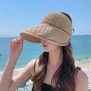 跨境户外运动夏季防晒帽女大帽檐空顶帽太阳帽女高级感沙滩遮阳帽