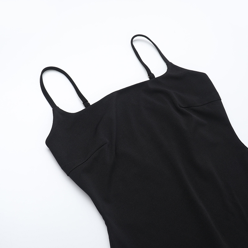 Summer Suspender Sexy Square Neck Lace Trim Slim Fit Slit Sexy Dress