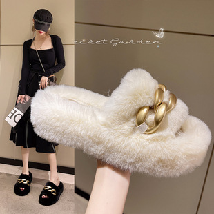 Woolen Slippers for Women's Outer Wear 2022 Autumn and Winter New Soft Bottom White-fit Home Woolen Slippers for Outer Wear Thick Fleece Slippers