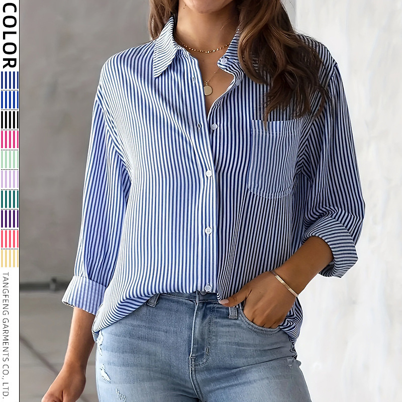 Amazon Ebay Aliexpress Popular European and American Women's Clothing Temu Loose Long-Sleeve Shirt Casual Striped Shirt Amazon Ebay Aliexpress Popular European and American Women's Clothing Temu Loose Long-Sleeve Shirt Casual Striped Shirt