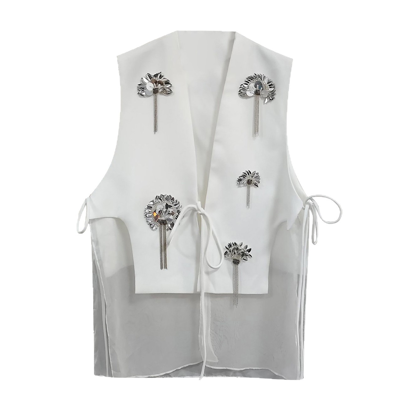 Diseño europeo y americano chaleco de mujer 2026 verano industria pesada sequinilla tridimensional tela de tela de malla de costura chaqueta de clip de caballo marca de moda