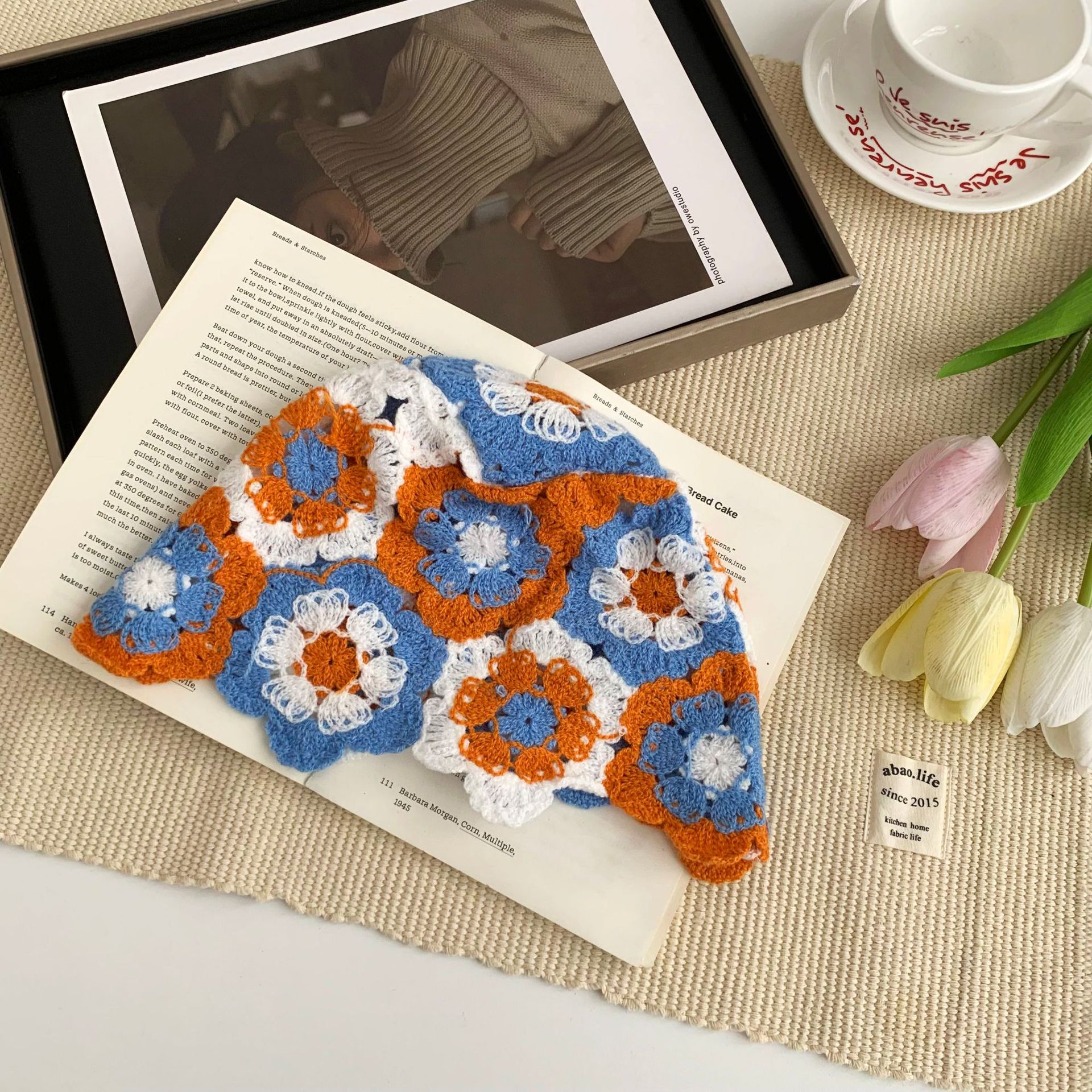 Sombrero de cabeza grande Sombrero de pescador de arte japonés Sombrero plegable de cúpula de flores de punto a juego de color para mujer Sombra de protección solar