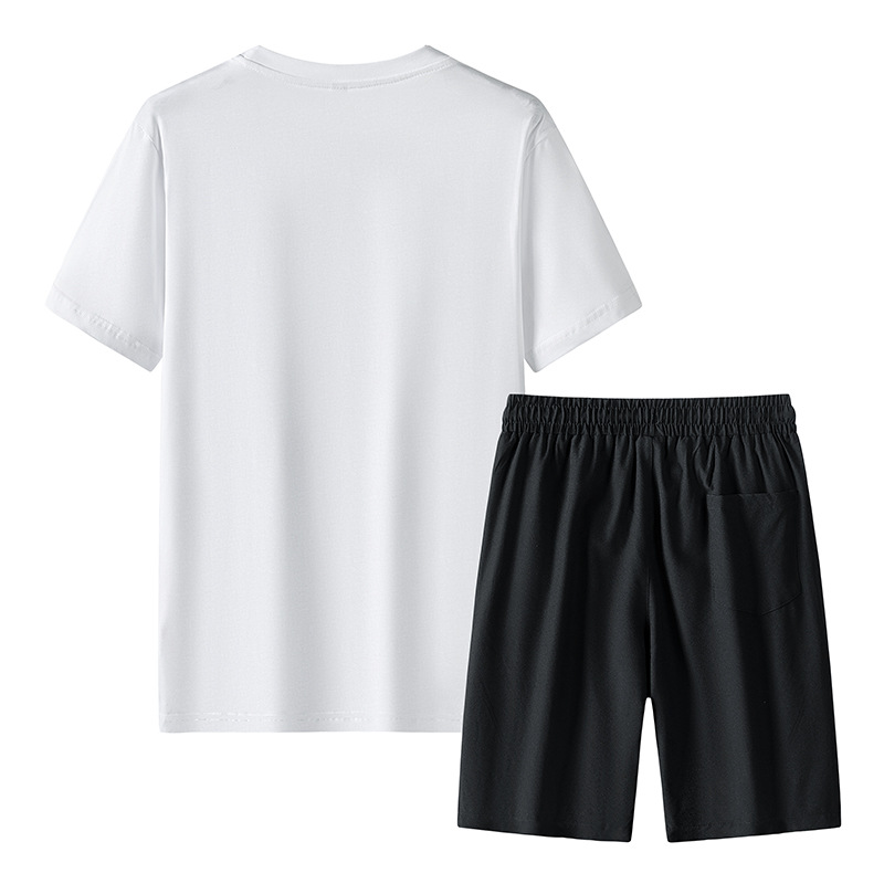 Men's Clothing Cross border sports suit men's summer thin quick drying short sleeved T shirt shorts loose large size running fitness two piece suit_voghion.com