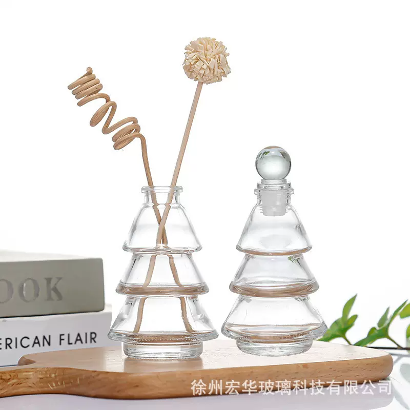 创意圣诞树香薰玻璃瓶装饰摆件家用扩香瓶卧室厕所藤条干花香薰瓶