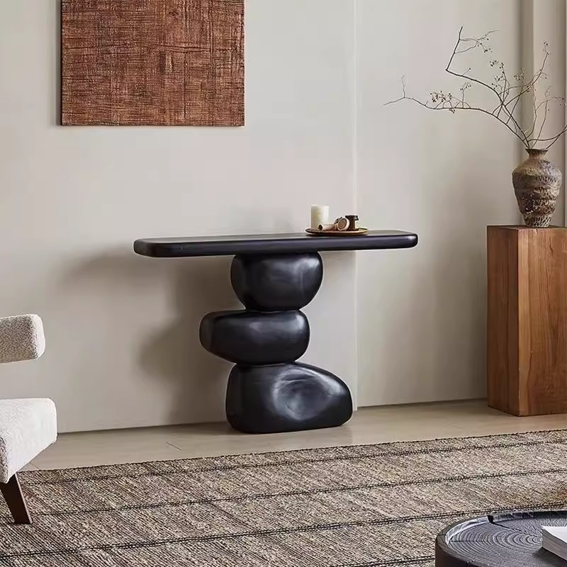 侘寂风碳化黑玄关台原木端景台靠墙玄关桌复古禅意磐石玄关入户桌|undefined
