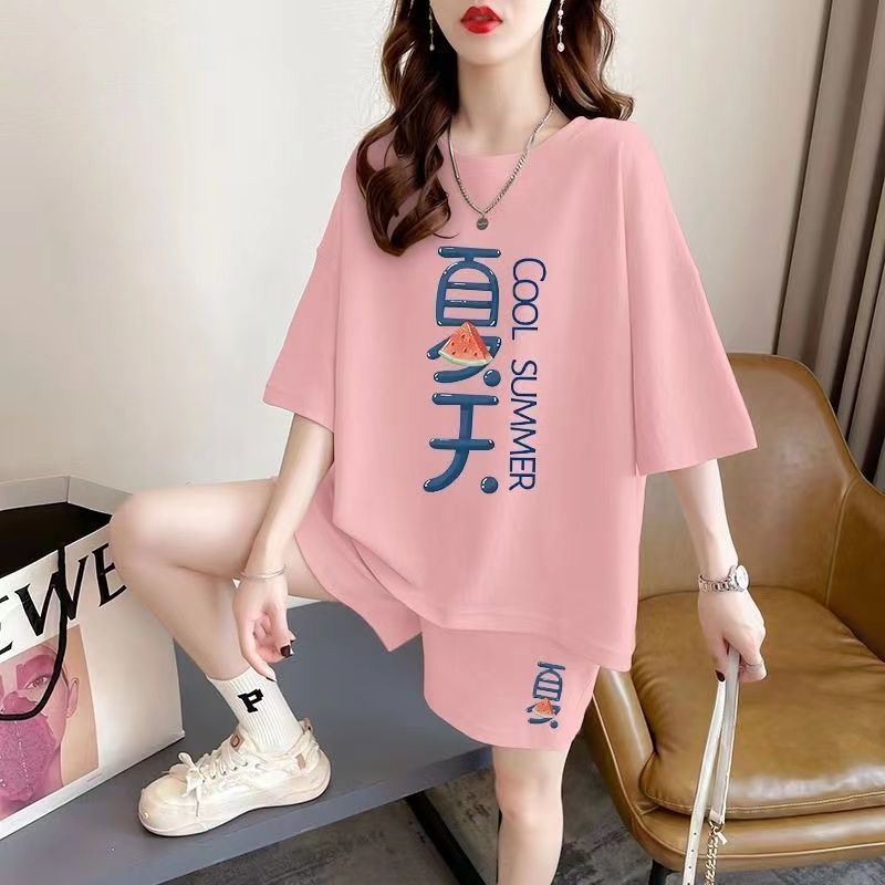 爆款大码女装套装女夏季2025新款宽松欧货棉休闲短袖短裤运动服|undefined