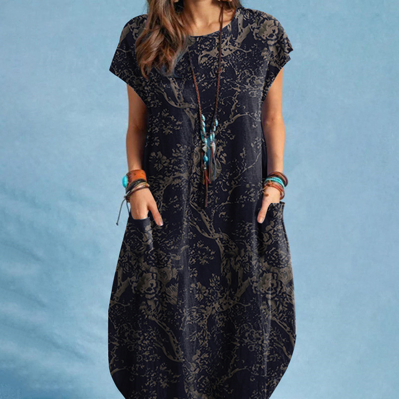 Women'S Gender Vintage Style Style Wholesale Women'S Vintage Style Plant Holiday Round Neck Short Sleeve Irregular Skirt