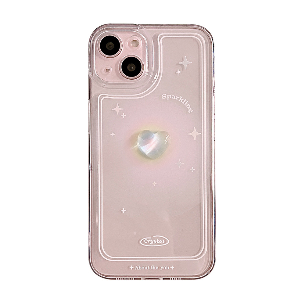Corazón de cristal tridimensional adecuado para fundas de teléfono móvil iPhone 17, Apple 16 Pro Max, pequeña hada, 13 de silicona, 14 juegos.