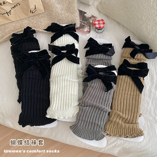 2025 Women's Spring and Autumn Bow Slouch Socks Ins Trendy Japanese Ballet Style Y2K Knitted Wool Dual-Use Hand Protection