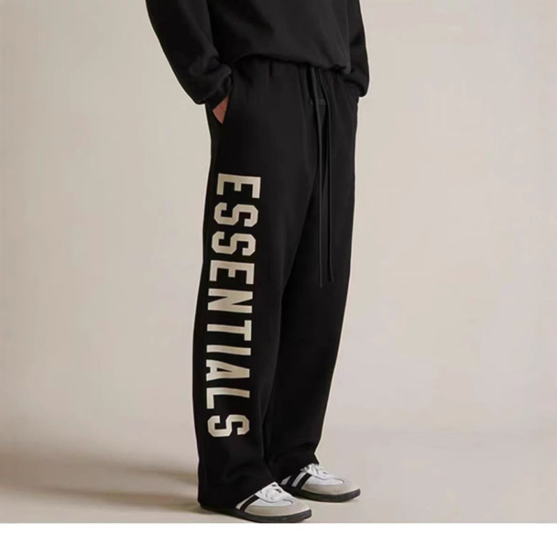 ESSENTIALS New American Style High Street Big Standard Printed Straight fleece-lined Trousers Sports Casual Pants for Men and Women