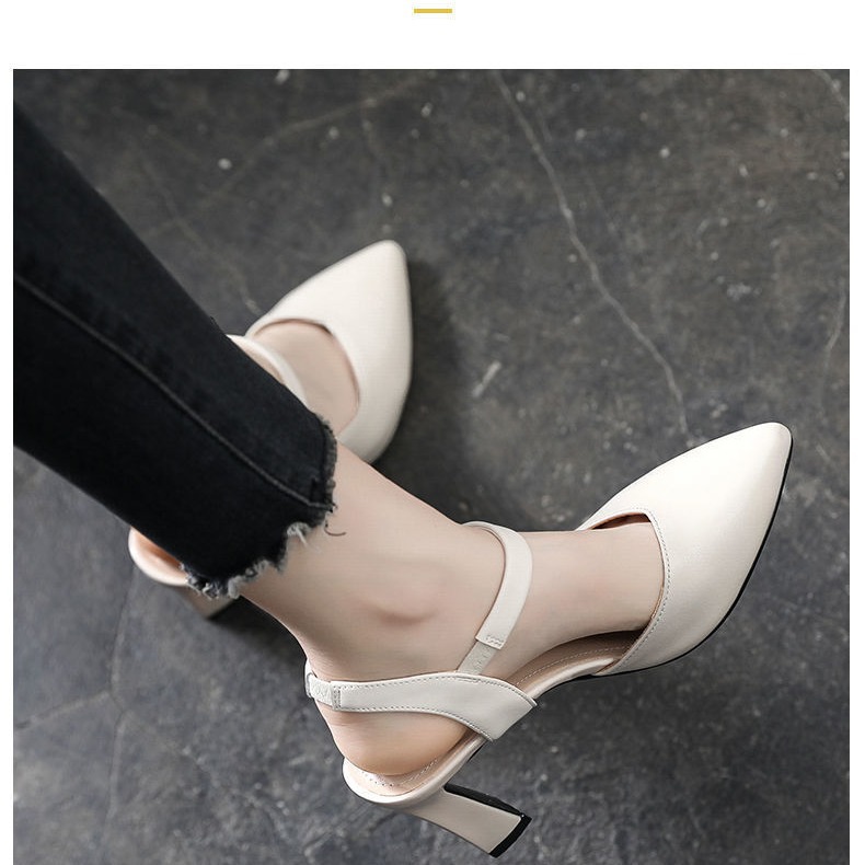 Fashion Single Shoes Sandals Women's Summer 2023 New Spring Chunky Middle Heel Soft Leather Bag Head Fashion Women's Shoes High Heels