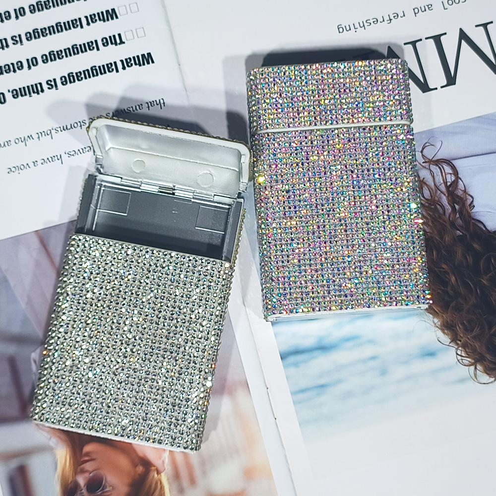 Caja de cigarrillos de diamantes para damas con botón de pulsación y pulsación personalizada caja de cigarrillos de diamantes flash